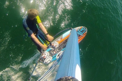 Тестирование слаломной доски для занятий виндсёрфингом Tabou Manta 71 116L 2017