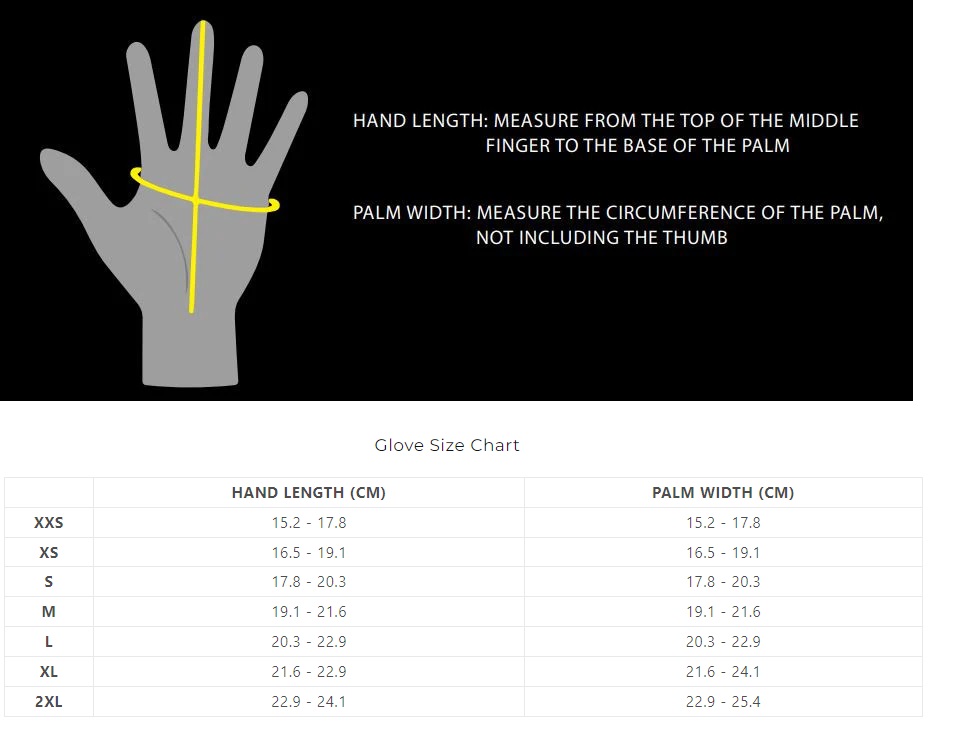 Xcel Glove Size Chart